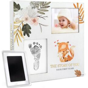Baby Memory Book For Girl or Boy, Natural Baby Book from Birth, First Years Journal with Ink Pad, Baby Book Keepsake, New Moms, Essential Baby Items
