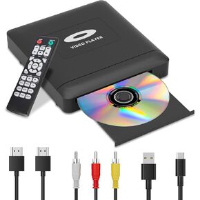 Mini HD DVD Player with Hdmi, HD DVD Player for TV, Multi Region DVD Player for Smart TV, HDMI/RCA Output Cable Included, 1080P, Breakpoint Memory, Built-in PAL/NTSC, CD Players for Home