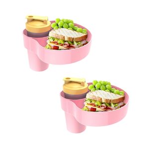 [2 Pack] Kids Car Seat Travel Tray: Carseat Snack Tray for Food Eating, Baby Snacks Plate for Toddlers with Cup Holder Bases, Kids Road Trip Essentials, Grey