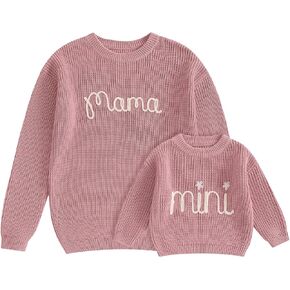 Mommy and Me Matching Outfits Mama and Mini Long Sleeve Crewneck Sweater Pullover Tops Mother Baby Matching Clothes