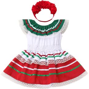 IMEKIS Baby Girl Mexican Fiesta 1st Birthday Outfit Romper Dress with Flower Headband Summer Cake Smash Photo Shoot
