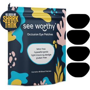 See Worthy Music Eye Patches - Innovative Design, Smart Adhesive Technology - Breathable & Comfortable Eyepatch for Lazy Eye - Soft Eye Patches, Concave Shape & Fun Designs (48 per Box)