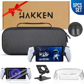 HAKKEN Playstation Portal Carrying EVA Case, PS5 Console holds accessories with Playstation Accessories. Hard Cover Case, 2 PlayStation portal screen protector, and Foldable Stand for PS5 Portal