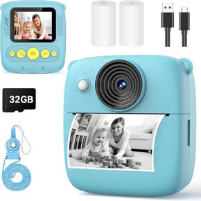 Instant Print Camera for Kids, 1080P HD Kids Digital Cameras Instant Print Photos with 32GB SD Card, Christmas Birthday Gifts for 3 4 5 6 7 8 9 10 11 12 Year Old Girls Boys