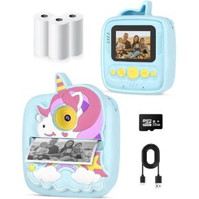 Instant Print Camera for Kids 3-12 Years, Thermal Print Kids Camera Toy is a Surprise Gift for Girls & Boys with 32G SD Card, 48 MP Photo, 1080P Video, 3 Rolls of Photo Paper (Pink)