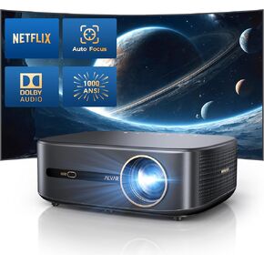[1000 ANSI والصوت من dbx-tv] جهاز عرض Alvar 4K مزود بواي فاي وبلوتوث، ومعتمد من NetfIix وصوت DoIby، والتركيز التلقائي وجهاز العرض الذكي Auto Keystone Native 1080P مع HDR10+، ومكبرات صوت 30 وات، أسود