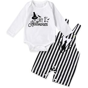 My First Halloween Outfit Baby Boy Newborn Romper Tops Gentleman Suspender Shorts Halloween Clothing Set