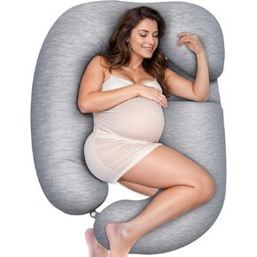 Pregnancy Pillow for Sleeping, J-Shaped Full Body Pillow Support for Head, Back, Belly, HIPS, Legs, 56 Inch Maternity Pillow with Washable Cover, Pregnant Mom Essentials, Grey