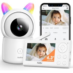Baby Monitor, 4.3" Video Baby Monitor with 1080P Camera, Smart 2.4G WiFi Audio Monitor with Remote PTZ, Night Vision, 2-Way Talk, Sleep Mode, RGB Night Lights, Lullabies & 1000ft Range, APP Control