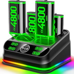 شاحن RGB مع 4 مجموعات بطاريات قابلة لإعادة الشحن بقدرة 4800 مللي أمبير في الساعة لأجهزة Xbox One/Xbox Series X|S، بطاريات قابلة لإعادة الشحن لوحدات تحكم Xbox مع محطة شحن لأجهزة Xbox One/One S|X/Elite in Kuwait