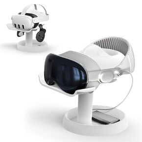 AMVR VR Stand Compatible with Meta Quest 3/Quest 2/Vision Pro/Pico 4 - Universal VR Headset Display Dock, Stable Bracket Storage Round Base, Easy Assembly(White)