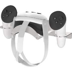 VR Wall Mount for Meta Oculus Quest 3/Quest 2/Quest Pro/Rift-S/Vision Pro Headset & Controllers, Universal Aluminum VR Wall Holder with 2 Storage Way, Desk Space Saving & Stable VR Stand, Sliver