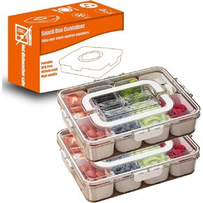 Snack Box Plastic Divided Serving Tray with Lid Snackle Box Charcuterie Container Portable Snack Platters Organizer for Candy, Fruits, Snacks, Nuts, for Party, Entertaining (2pcs 4 Compartments)