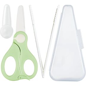 Baby Food Scissors with Travel Case and Tongs Set, Fully Detachable Ceramic Kids Food Scissors with Safety Lock, Dishwasher Safe, Ideal for Noodles, Meats, Vegetables, Pizza and Fruits (A)