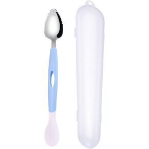 Andy's Orchids Baby Double-Headed Food Scraper, Apple Puree Spoon, Mud Scraper, Multifunctional Stainless Steel Cookware Food Supplement Fruit Puree Tools (Blue)