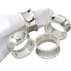 Elegance Beaded Oval Napkin Rings, Set of 4,Silver