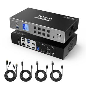 TESmart USB-C MST&EDID KVM Switch 3 Monitors 2 Computers HDMI+DisplayPort, 4K@60Hz KVM KVM Switch Triple Monitor Dock for Laptop&Desktop, USB 3.0, Charging for Laptop, 1G Ethernet, Hotkey Switch