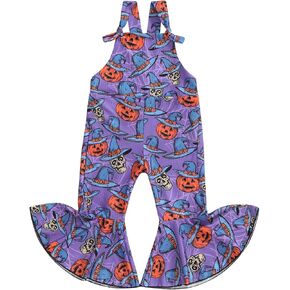 YOKJZJD Toddler Baby Girl Halloween Outfit Ghost Pumpkin Suspender Romper Jumpsuit Overalls Bell Bottom Pants Fall Clothes