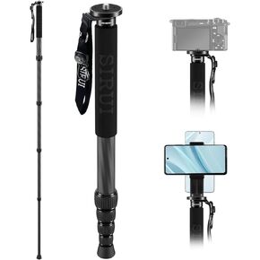 SIRUI Carbon Fiber Monopod for Cameras, 65 inch Compact Lightweight Travel Monopod, 5 Sections, Included Phone Holder, Load up 22lbs/10kg, AM-MDP01