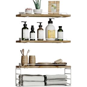 Floating Bathroom Shelves Over Toilet, Wall Mounted Floating Shelves with Paper Basket Small Shelf for Wall Farmhouse Bathroom Decor Wall Shelves for Bathroom Kitchen Office, Dark Brown