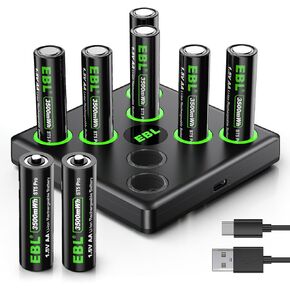 EBL Rechargeable Lithium AA Batteries, 8-Pack 1.5V Lithium Battery AA 3500mWh with USB-C Fast Charger for Blink Camera,Video Doorbell, Flashlight