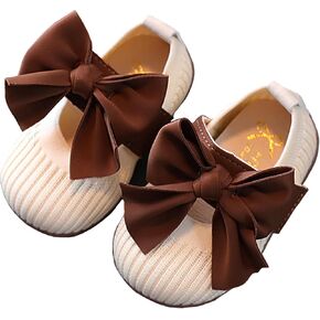 Infant Baby Girls Mary Jane Flats Soft Sole Bowknot Knit Princess Wedding Dress Shoes Toddler Crib First Walkers