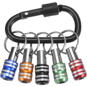 HARFINGTON 5PCS 1/4 Inch Hex Shank Aluminum Alloy Screwdriver Bits Holder Extension Bar Drill Screw Adapter Quick Change Keychain Portable with Black Buckle