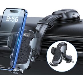 HTU【Upgraded Strongest Suction Car Phone Holder【Bendable Arm, Never Block View】 Rotatable Cellphone Mount for Dashboard Windshield Vent,Cradle Stand for iPhone 15 14 13 12 Pro Max Android, Black