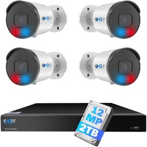 GW Security 8 Channel NVR UltraHD 12MP (4096x3072) Face/Human/Cars/License Plate Detection PoE Security Camera System with 4 x 6K 12MP Full Color Night Vision Waterproof 2-Way Audio Bullet Cameras