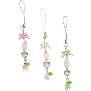 Lily Flower 3PCS Cute Phone Charms Aesthetic Strap Bowknot Butterfly Flower Y2K Cell Phone Charms for Phone Bag Keychain Camera Backpack Wallet Handbag Keyring Pendants Decor Accessories