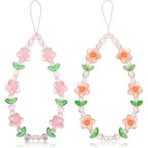 2 Pieces Forest Green Leaf Colored Small Flower Pendants, Mobile Phone Chains, Keychains, Bag Pendants, Anti Loss Lanyards Phone Charms for Women and Girls