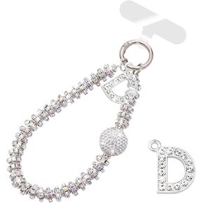 Letter Diamond Phone Charm With Phone Tether Tab, Luxury Bling Diamond Glitter Wrist Strap, Hanging Accessory Anti-loss Phone Lanyard Gifts for Women Girls-B