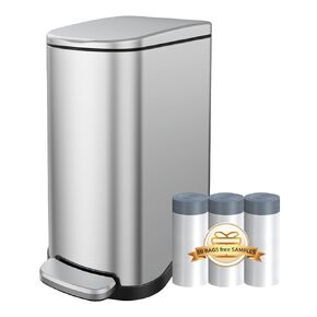 2.6 Gallon Wood-Like Bathroom Trash Can with Lid, Small Stainless Steel Garbage Can with Removable Liner Bucket for Bathroom, Bedroom, Office (Red Peach Wood)
