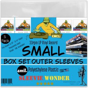 Small Box Set Outer Plastic Sleeves (x5) 4mil Thick USA Polyethylene for 33rpm LP Vinyl Record Album Boxset - Strong Poly Bag Covers - Best Protects 3/8"-3/4" Boxes (+1 Free Dj Sticker)