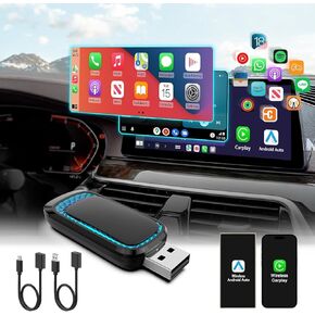 Quanlex Wireless Carplay Adapter and Android Auto Wireless Adapter,2024 Newest Carplay Wireless Adapter with Seven-Color Ambient Light,Wireless CarPlay Adapter for iOS 10+ & Android 11+,No Delay