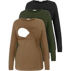 Women's Nursing Tops Long Sleeve Maternity Clothes Breastfeeding Shirts 3 Pack Pregnancy Clothes in Kuwait