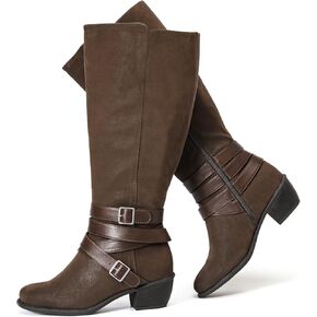 Luoika Women's Extra Wide Calf Slouchy Knee High Boots, Wide Width Knee-High Boots Low Stacked Heel Side Zipper Winter Fall Tall Boots.