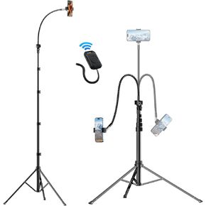 Tall Phone Tripod, 86" Flexible Phone Tripod with 15" Gooseneck and Remote, Overhead Tripod for iPhone, Heavy Duty Stable Stand & Selfie Stick for Recording, Live Streaming, Cooking, Vlogging, Fitness