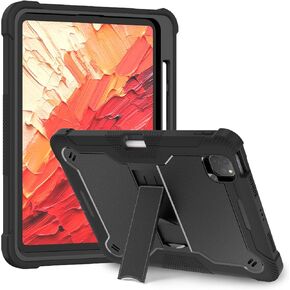 MAKEIT CASE for ipad Pro 11 Inch Case 2024 M4 with Pencil Holder, Shockproof Premium Smart iPad Case and Kickstand, Support Touch ID and Auto Wake/Sleep, Black