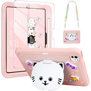 WESADN for iPad Pro 11 Inch case 2024 M4 for Kids Girls with Screen Protector Cat Kickstand Lanyard Keychain Pencil Holder Rugged Protective Cover for iPad Pro 11 Case 5th Generation Taro Purple