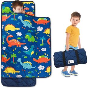 Toddler Nap Mat with Pillow and Blanket, 100% Cotton with Microfiber Fill, Portable Kids Sleeping Mats for Daycare, Preschool, 21" x 53", Lightweight and Soft Sleeping Bags