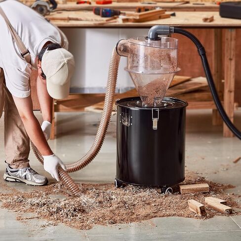 VEVOR Cyclone Dust Separator with Metal Tank, 4" Retrofit Cyclone Separator for Dust Collectors, ABS Material With 2" Hole O.D. Connector & Hose for Wet/Dry Shop Vacuums, Fits 13.21 Gallon Tank in Saudi Arabia