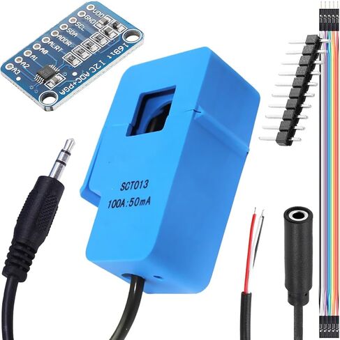 Current Transformer SCT-013-000 Non-invasive Split Core Current Transformer AC 100A/50mA + ADS1115 ADC Conversion Board with Male and Female Dupont Cable Audio Female Cable in Kuwait