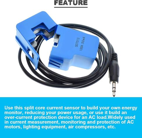 Current Transformer SCT-013-000 Non-invasive Split Core Current Transformer AC 100A/50mA + ADS1115 ADC Conversion Board with Male and Female Dupont Cable Audio Female Cable in Kuwait
