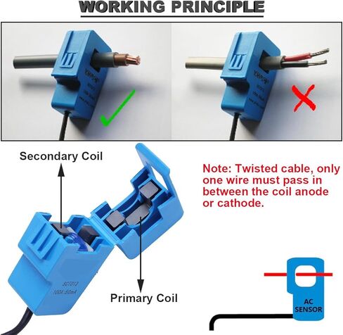 Current Transformer SCT-013-000 Non-invasive Split Core Current Transformer AC 100A/50mA + ADS1115 ADC Conversion Board with Male and Female Dupont Cable Audio Female Cable in Kuwait