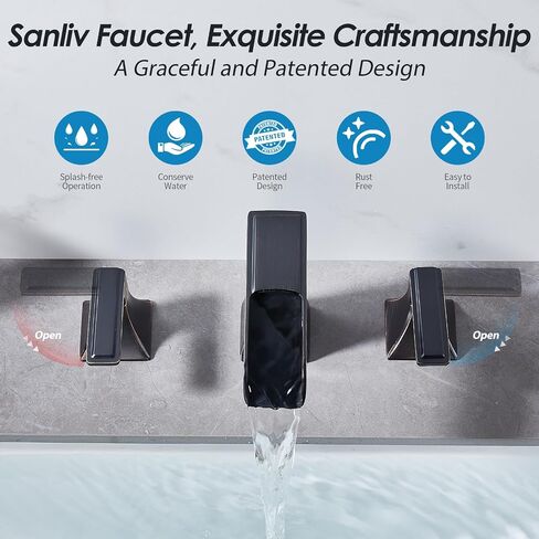 Widespread Bathroom Faucet 3 Hole, Black and Gold Waterfall Bathroom Sink Faucet, 4-Inch Centerset Bathroom Vanity Faucets with Pop Up Drain and Supply Lines in Saudi Arabia