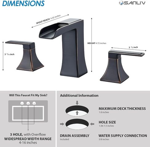 Widespread Bathroom Faucet 3 Hole, Black and Gold Waterfall Bathroom Sink Faucet, 4-Inch Centerset Bathroom Vanity Faucets with Pop Up Drain and Supply Lines in Saudi Arabia