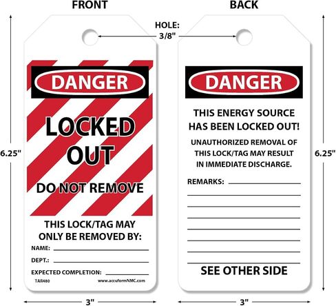 Accuform 100 Lockout Tags by-The-Roll, Danger Locked Out Do Not Remove, US Made OSHA Compliant Tags, Tear & Water Resistant PF-Cardstock, 6.25"x 3", TAR418 in Saudi Arabia