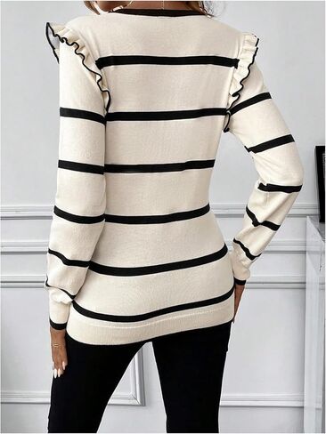 Women's Maternity Sweater Striped Pattern Round Neck Long Sleeve Ruffle Tops in Saudi Arabia