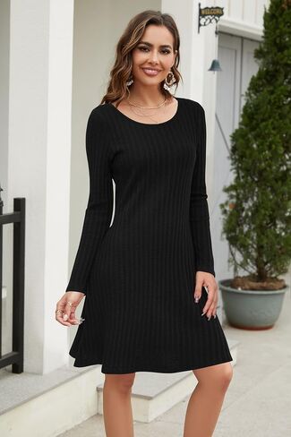 OUGES 2024 Fall Maternity Dress for Photoshoot Baby Shower Crew Neck Long Sleeve Knit Lightweight Sweater Dresses in Saudi Arabia